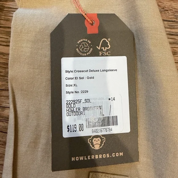 Howler Bros Crosscut Deluxe Snap Shirt XL NWT El Sol Gold $119 Retail - Picture 2 of 3
